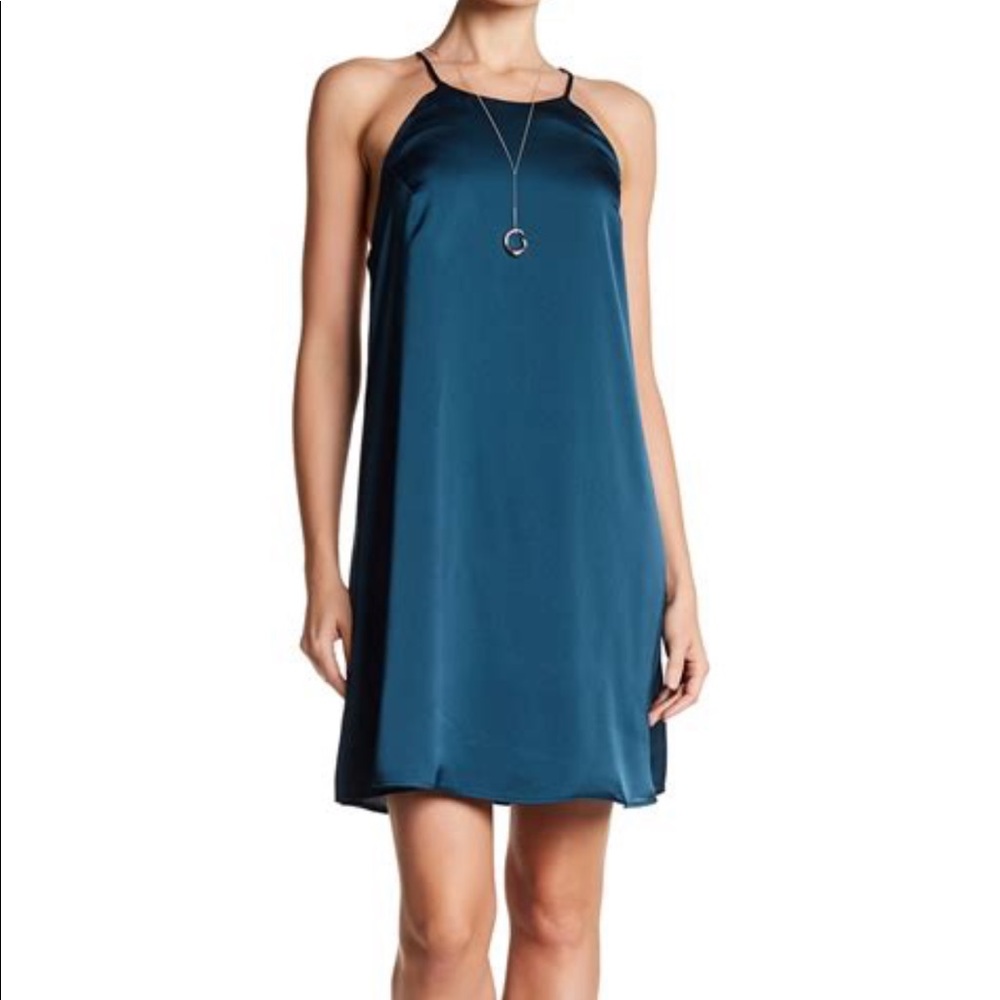 Teal Satin Mini Dress